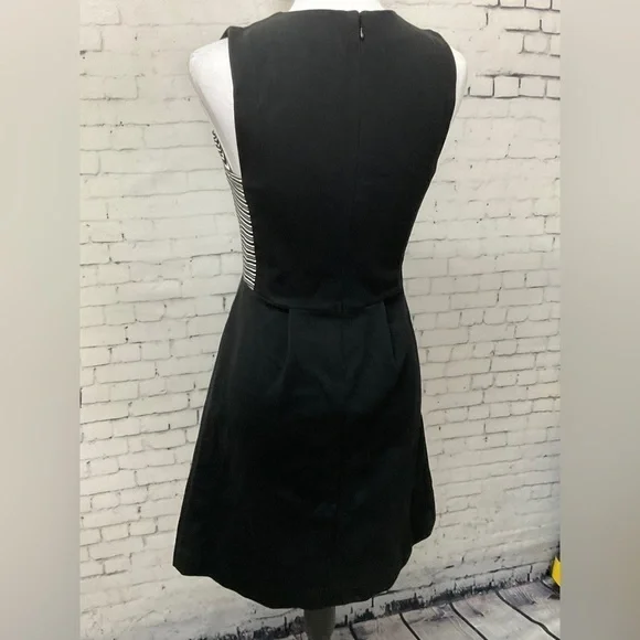 Madewell Black White Sleeveless Fit & Flare Dress Pockets Stretch Size 0 - Picture 6 of 11